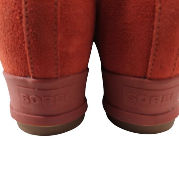 Sorel Evie Pull On Suede Wedge Boots Booties Size 8.5 Warp Red Ankle Chelsea - Picture 8 of 14